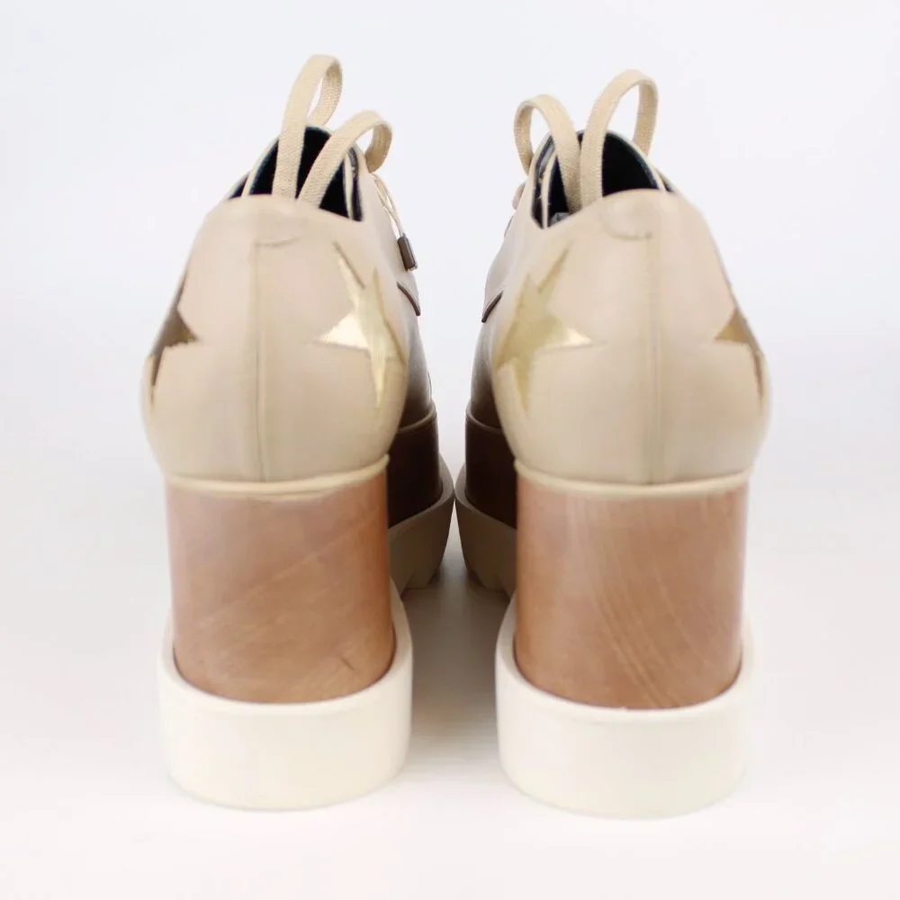 NEW Stella Mccartney Elyse Star Platform Sneakers, Beige Rose Gold Star, EU 40.5